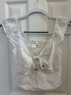 White eyelet cropped blouse, 100% cotton